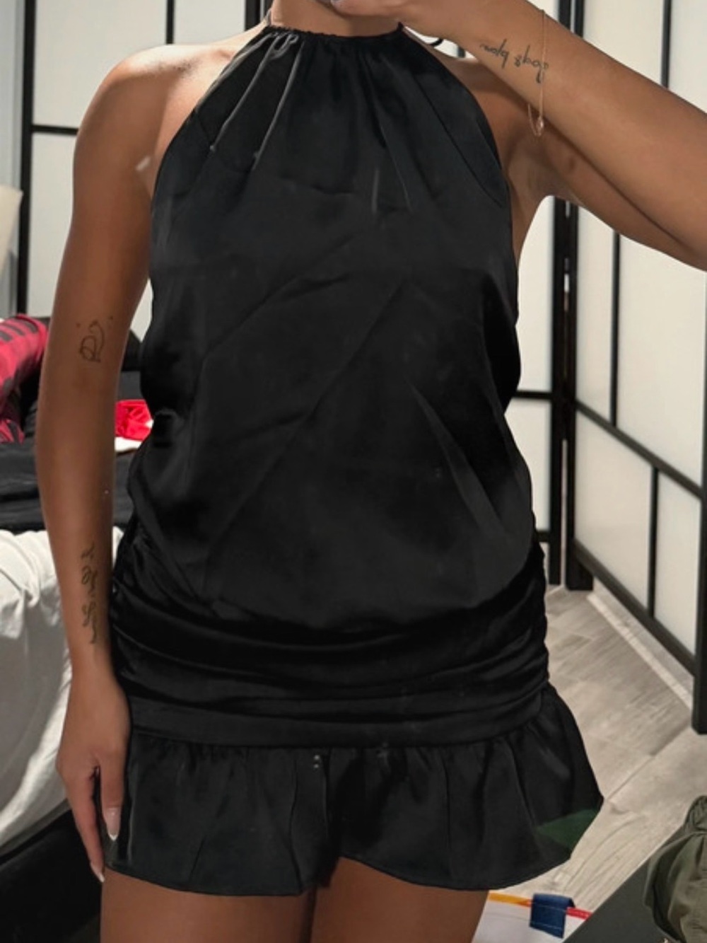 White Fox Boutique Black Halter Backless Ruffle Hem Dress